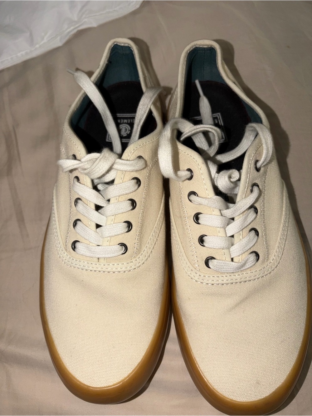 Element Men's Canvas Sneakers in Cream with Brown Gum Sole